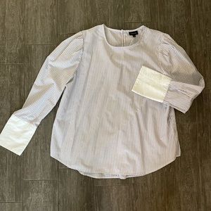 Red, white, & blue pinstriped who what wear blouse